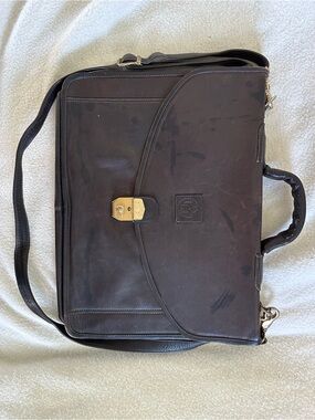 Men's Dark Brown Leather Briefcase with Shoulder Strap
